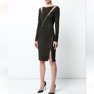 Jitrois Zipi Carbon Stretch Suede Long Sleeve Dress Size 40